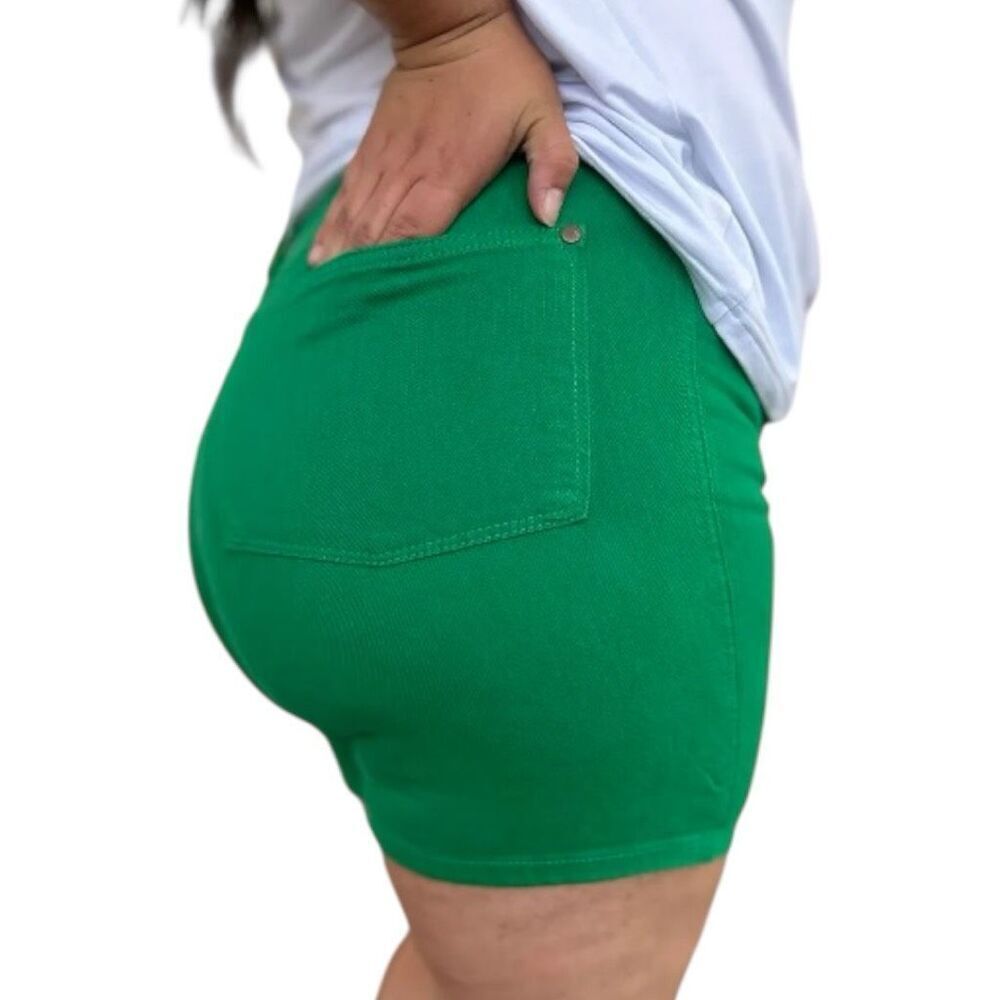 Judy Blue Shorts Green High Rise Tummy Control Cuffed Garment Dyed Stretch Denim - Picture 10 of 16